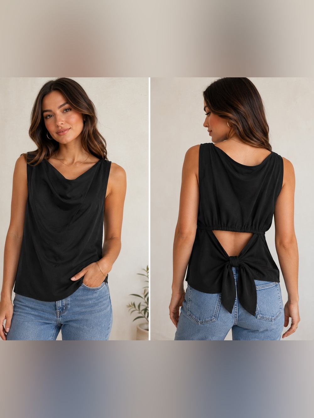 Sleeveless Draped Back-Tie Top